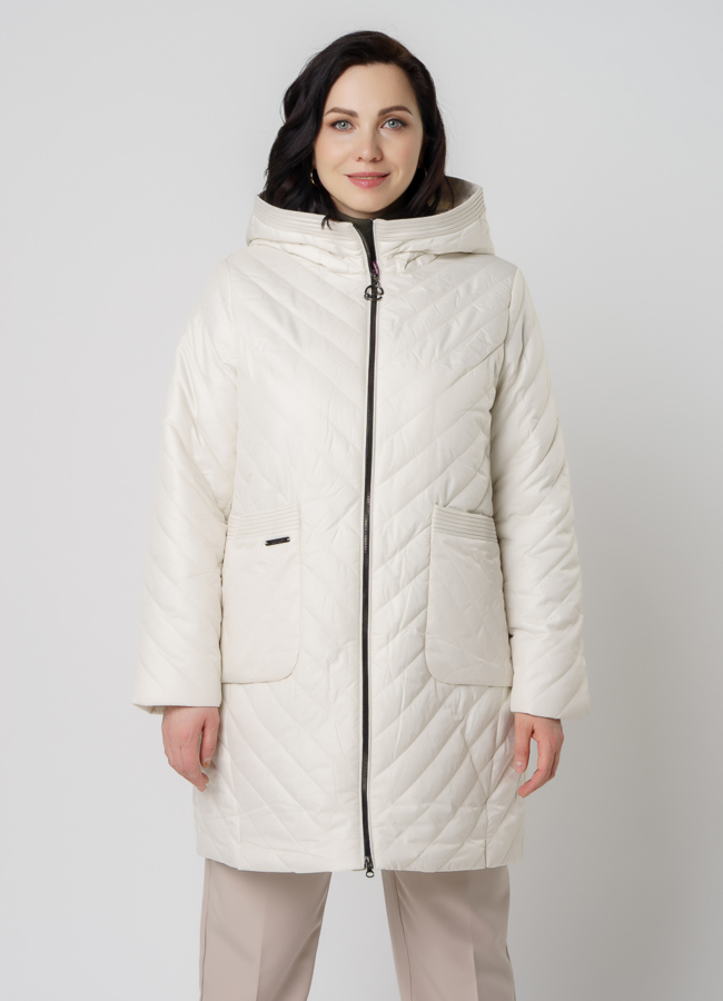 Полупальто женское белого цвета модель № 116А меха малина