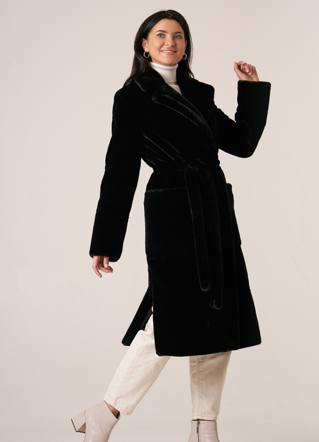 фото Шуба из искусственного меха черного цвета модель № 12758