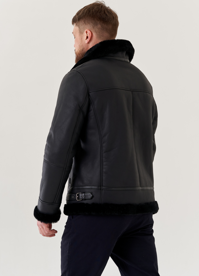 Мужская дубленка пилот черного цвета  модель № 79033 в рассрочку