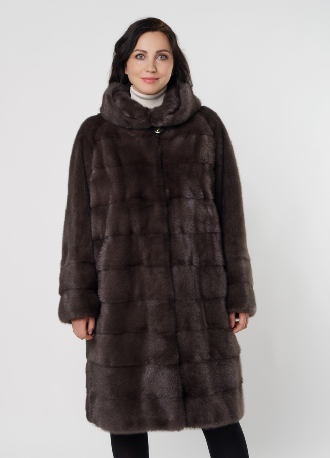 Шуба из норки в цвете капучино с капюшоном модель № 8010 универмаг малина