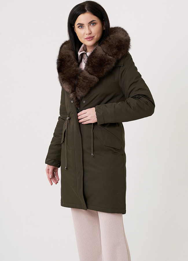 фото Меховая парка на молнии с капюшоном модель № 21822