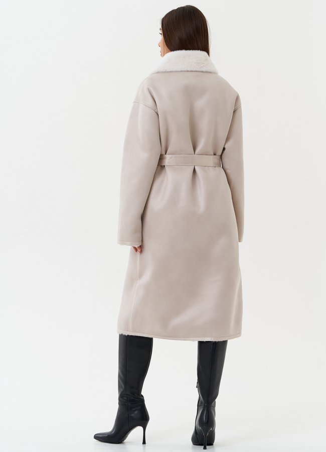 Дубленка женская из экозамши в белом цвете модель № 7755 в кредит