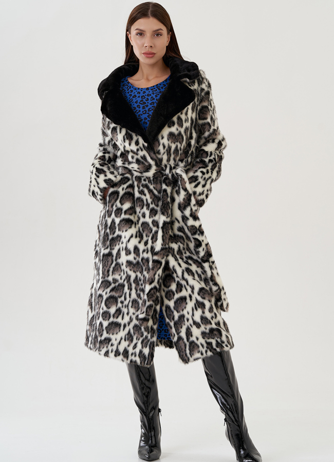 фото Пальто из эко меха с леопардовым принтом модель № 81308
