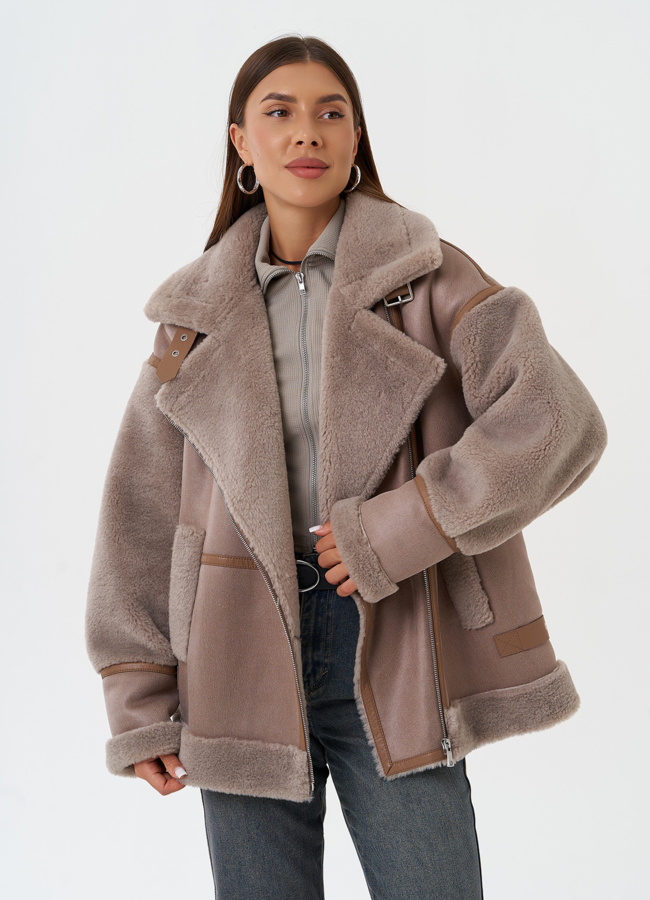 Женская дубленка из эко кожи модель № 28532 универмаг малина