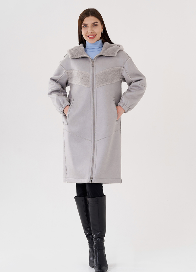 Женская эко дубленка в сером цвете модель № 24315 универмаг малина