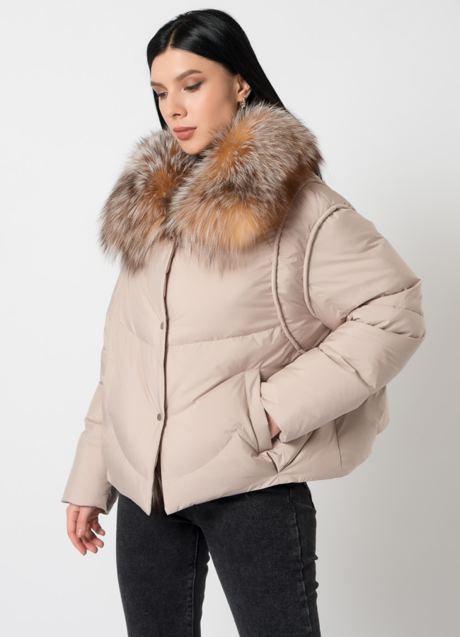 Куртка - пуховик бежевого цвета модель № 2265 универмаг малина