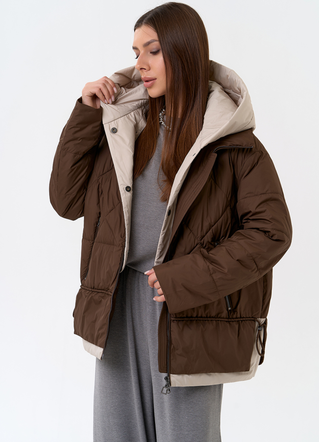 Женская куртка с контрастным капюшоном модель № 31392 универмаг малина