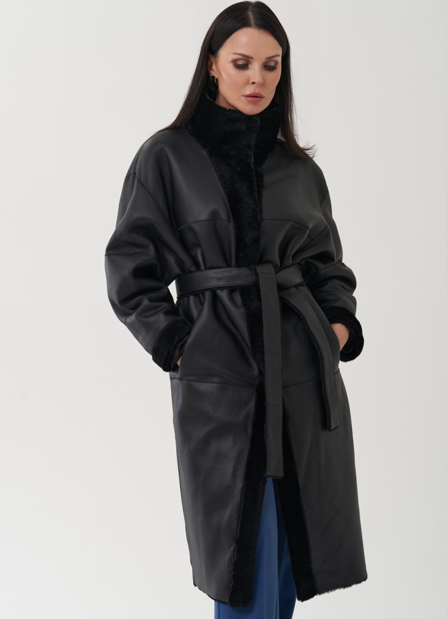 Женская дубленка в черном цвете модель № 25525 универмаг малина