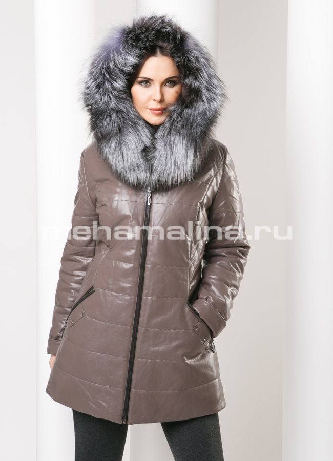 Пуховик женский модель № П-119 меха малина