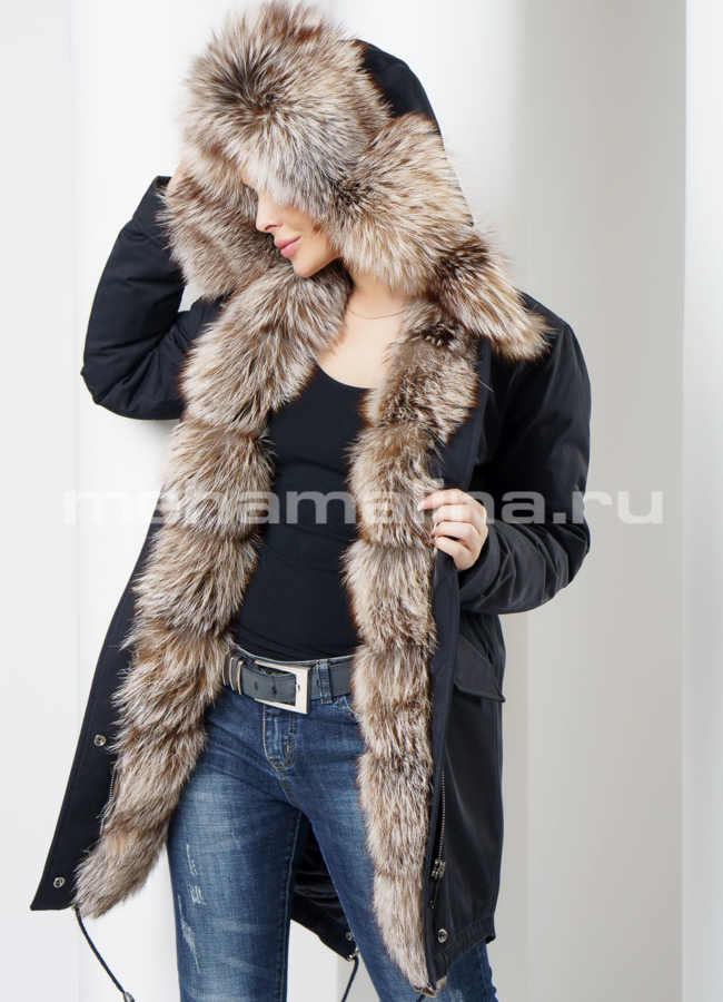 Меховая парка модель № П-165 меха малина