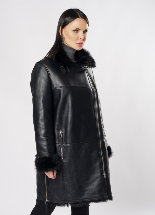 Дубленка пилот черного цвета модель № 3591 универмаг малина