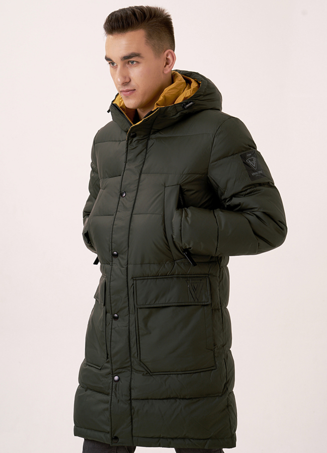 фото Удлиненный пуховик с капюшоном модель № 0992