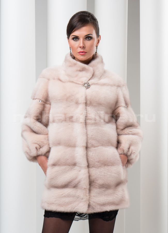 Шуба норка, воротник - стойка модель № S-164 меха малина