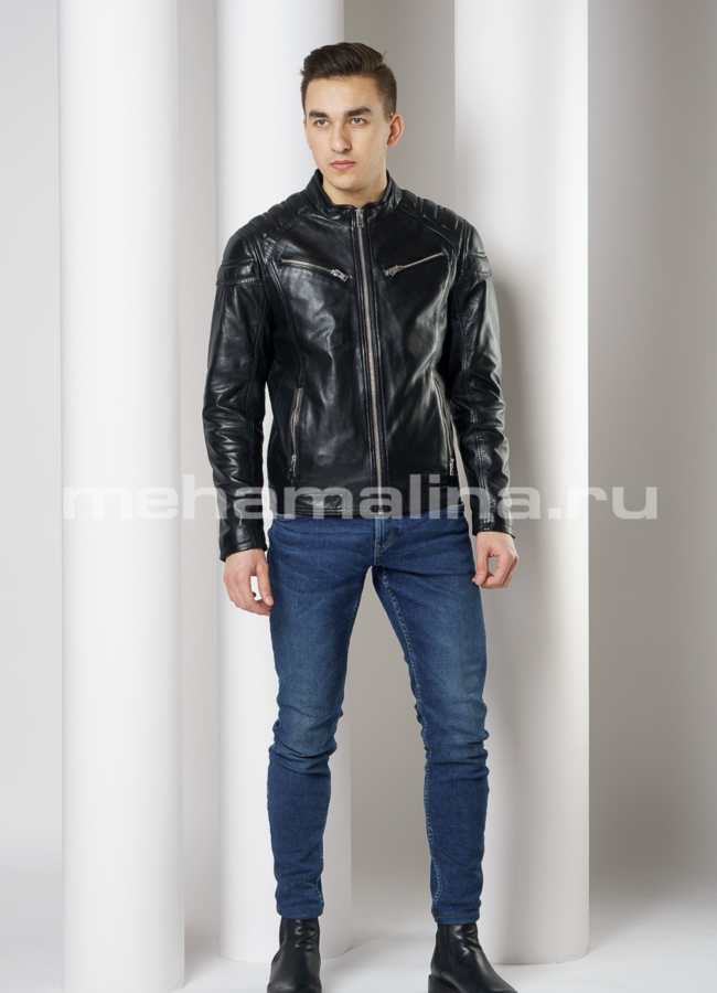 Мото куртка из натуральной кожи  модель № Boxter в кредит