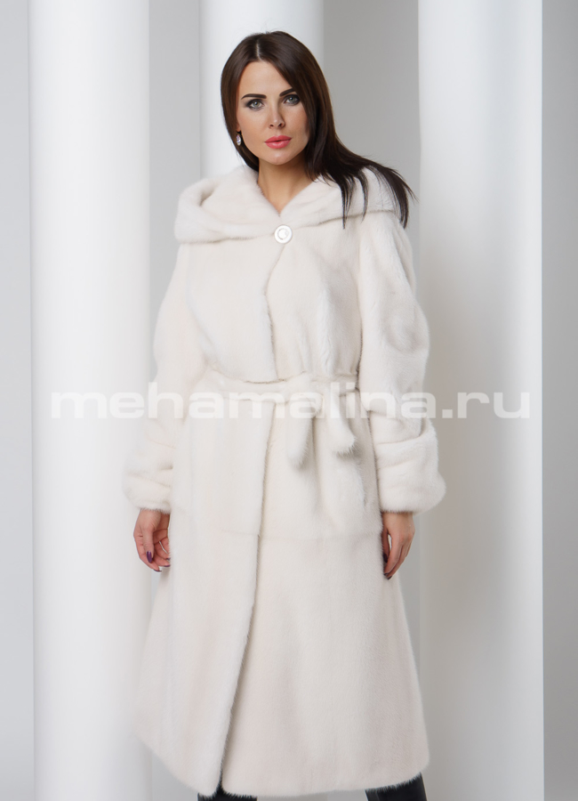 Белая шуба из скандинавской норки модель № S-501 универмаг малина