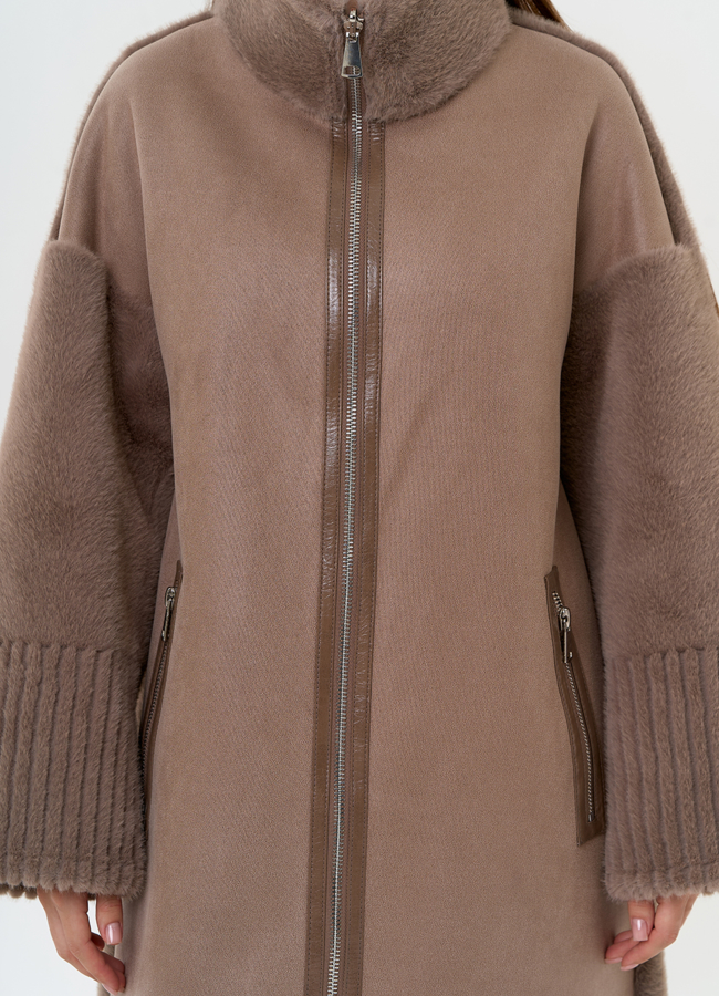 Женская двухсторонняя дубленка из эко замши с воротником стойкой модель № 31415 универмаг малина Женская двухсторонняя дубленка из эко замши с воротником стойкой модель № 31415 универмаг малина