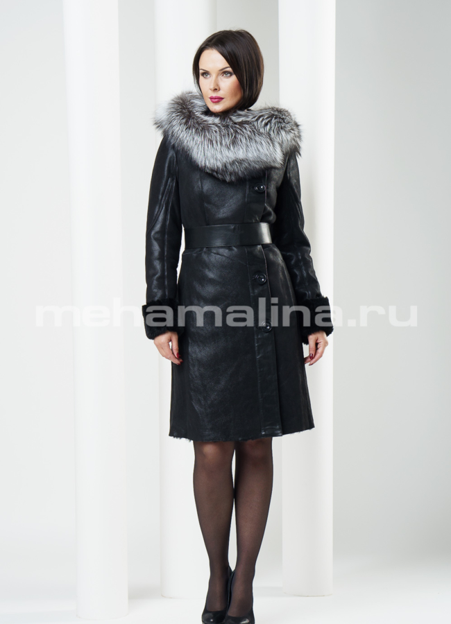 Дубленка на пуговицах, цвет черный модель № D-116 в кредит