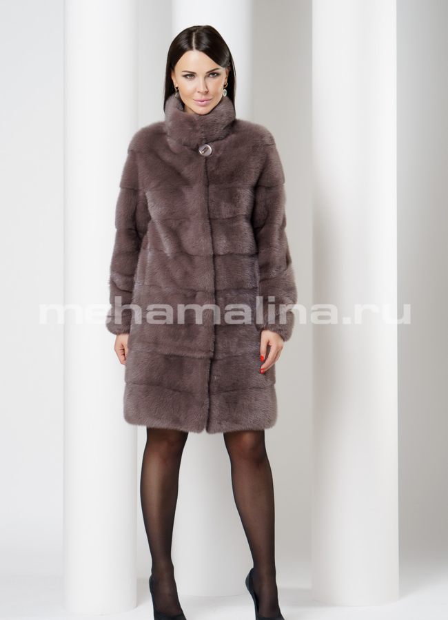 Шуба из норки с воротником стойка в цвете лаванда модель № S-735 универмаг малина