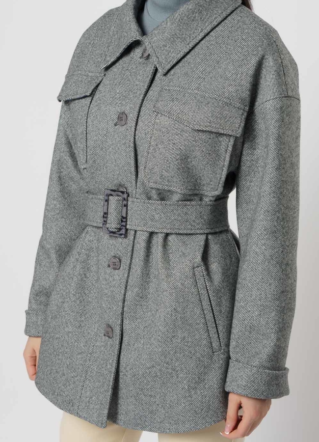 Женское пальто-рубашка серого цвета модель № 20762 универмаг малина