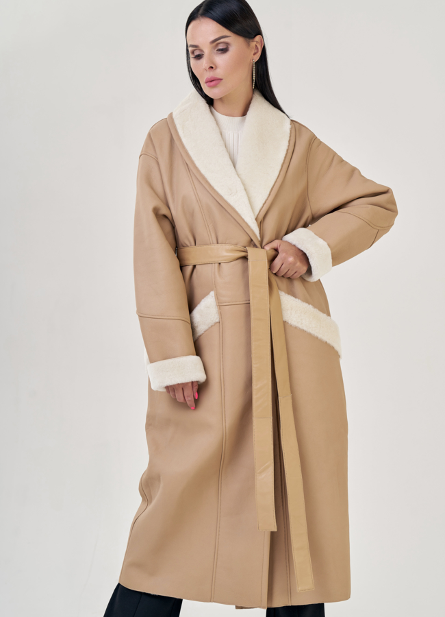 Женская дубленка в бежевом цвете  модель № 23247 универмаг малина