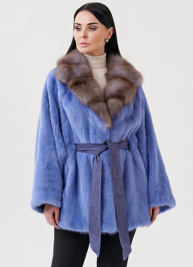 Шуба из норки с английским воротником из куницы  модель № 23978 универмаг малина