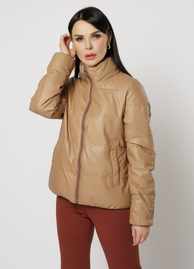 Женская куртка из эко кожи коричневого цвета модель № 20769 универмаг малина