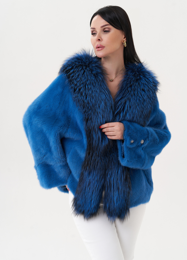 Укороченная норковая шуба с мехом чернобурки модель № 26010 меха малина