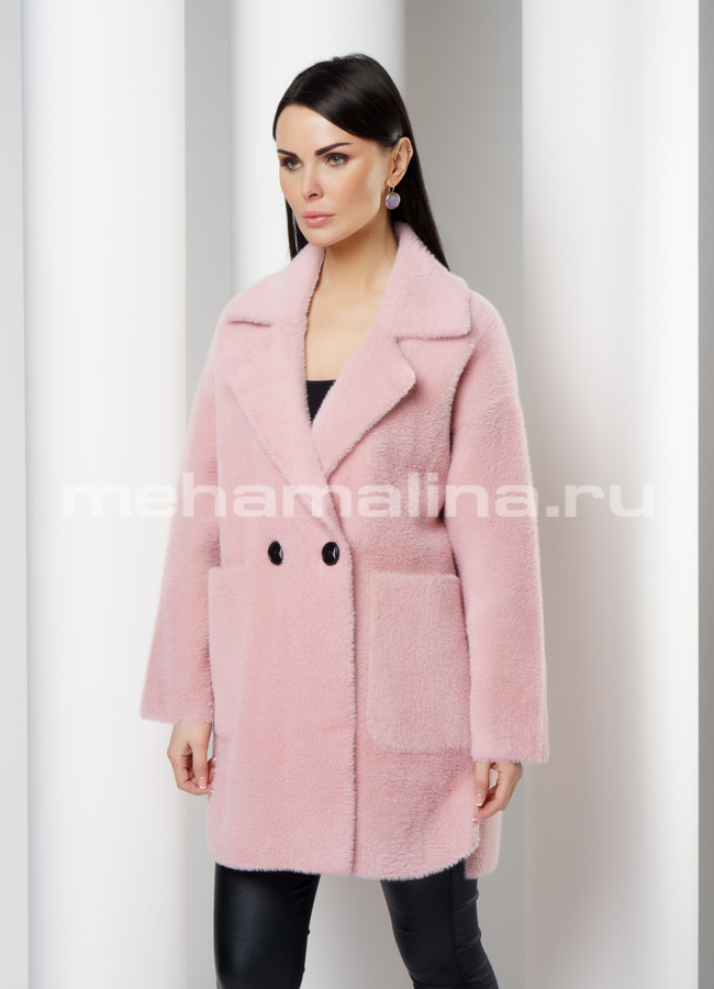 Укороченное женское пальто из микроворса модель № 1663 универмаг малина