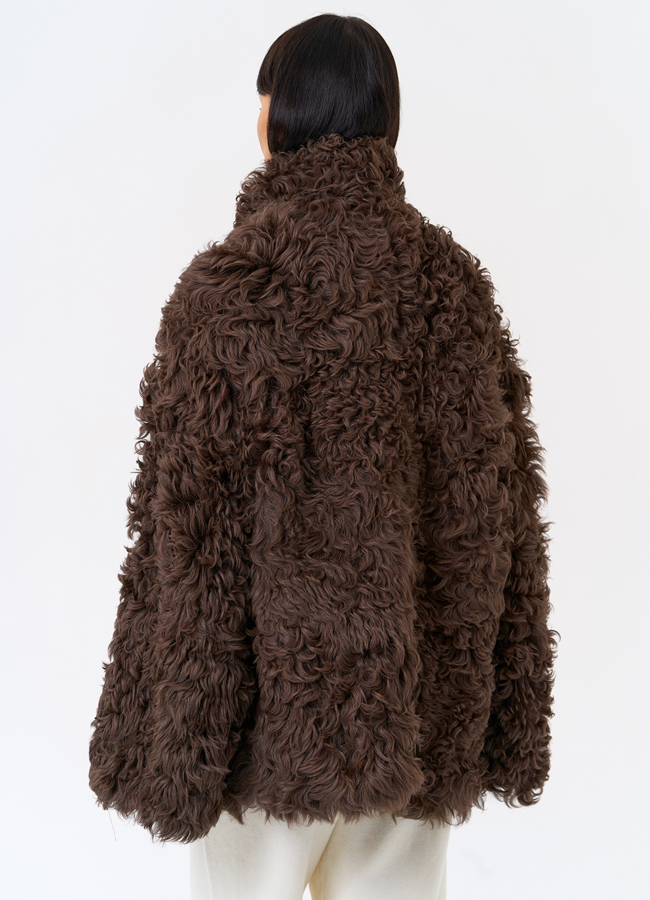 фото Женская двухсторонняя дубленка с воротником стойкой  модель № 31913