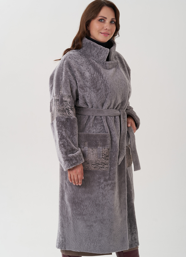 Женская дубленка с воротником стойка модель № 82473 универмаг малина