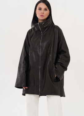 Кожаная удлиненная куртка черного цвета Кожаная удлиненная куртка черного цвета