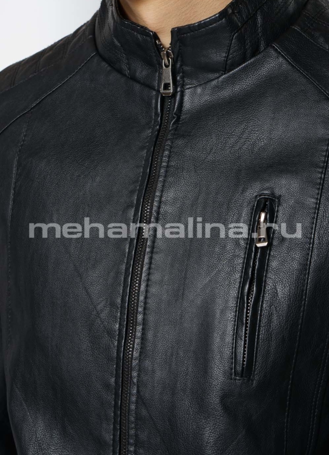 Куртка из эко кожи черного цвета на молнии модель № 618 в рассрочку