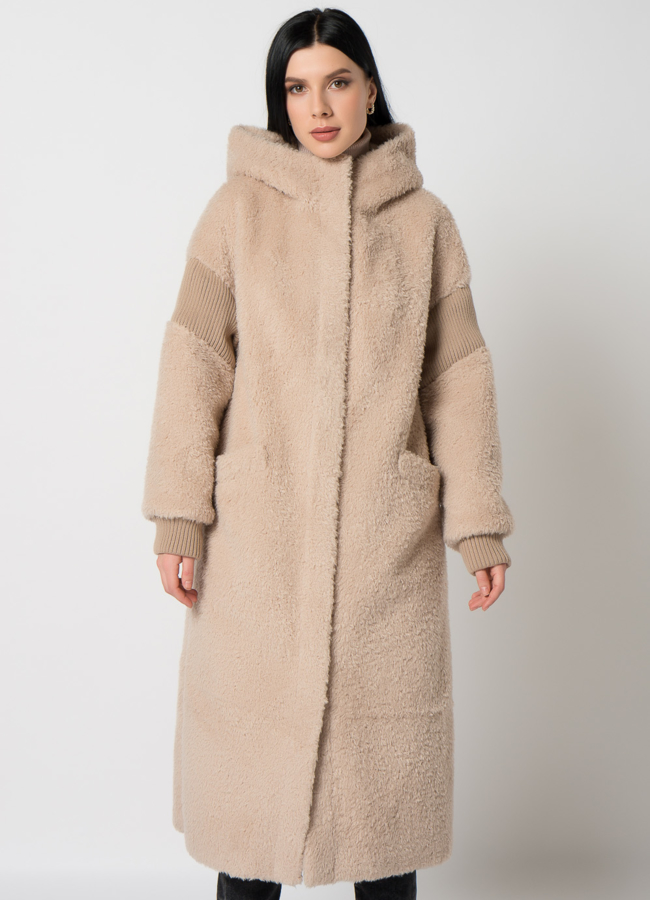 Двухстороннее пальто из шерсти модель № 88986 меха малина