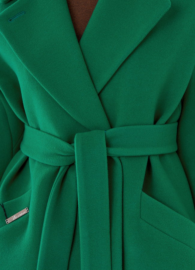 фото Длинное женское пальто в зеленом цвете модель № 24293