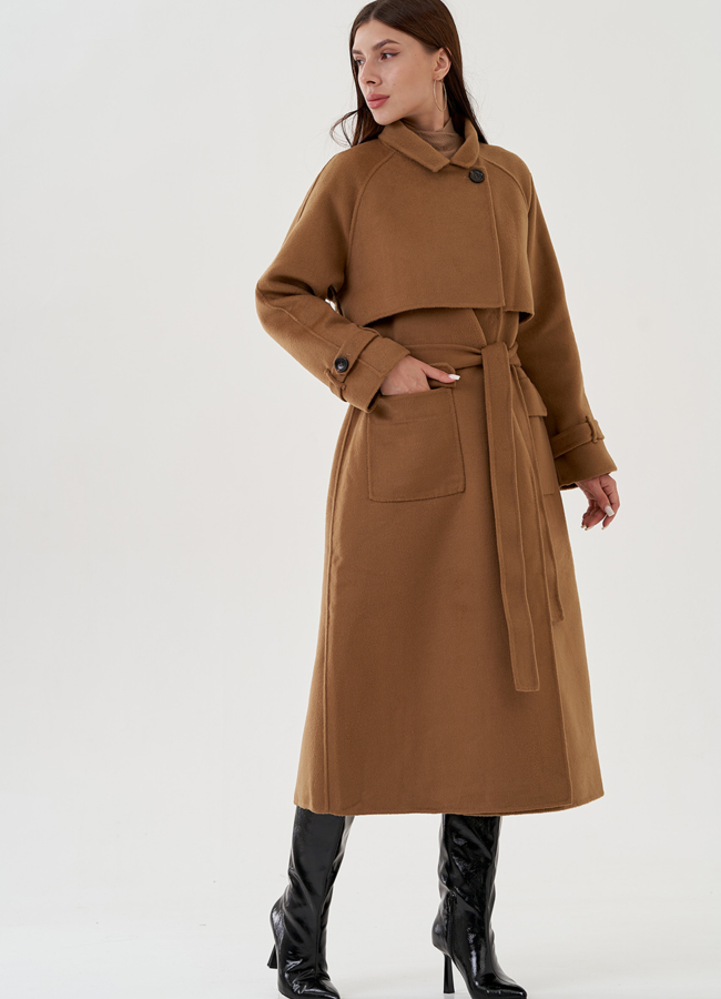 Женское пальто с поясом и отлетной кокеткой модель № 81820 универмаг малина