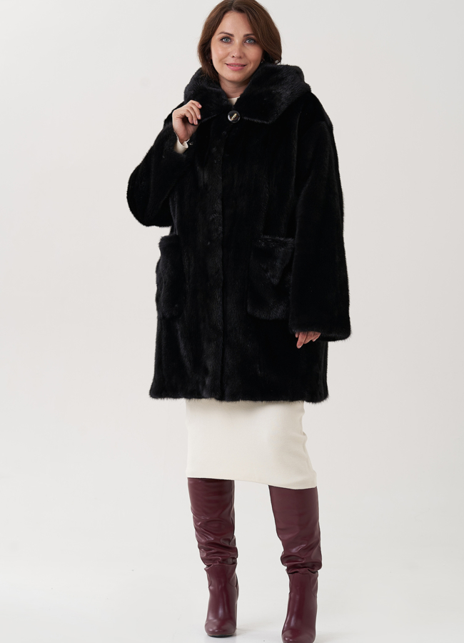 фото Шуба из норки с капюшоном  модель № 24827