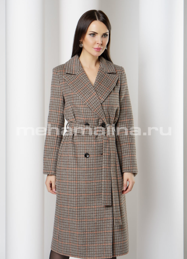 фото Пальто в клетку с английским воротником модель № 443
