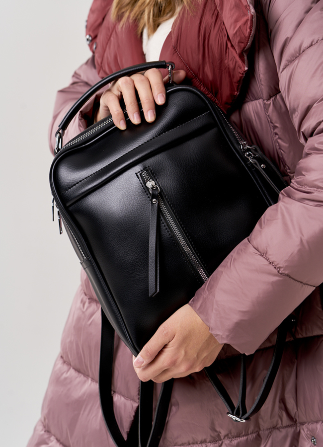 фото Рюкзак женский черного цвета из эко кожи модель № 5816-3