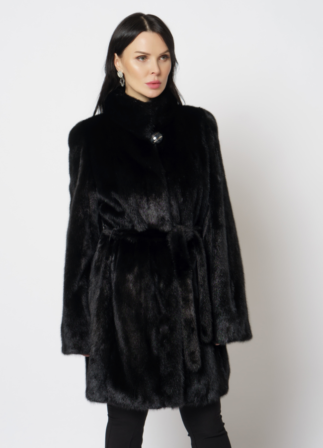 Шуба из норки черного цвета модель № 60172 универмаг малина