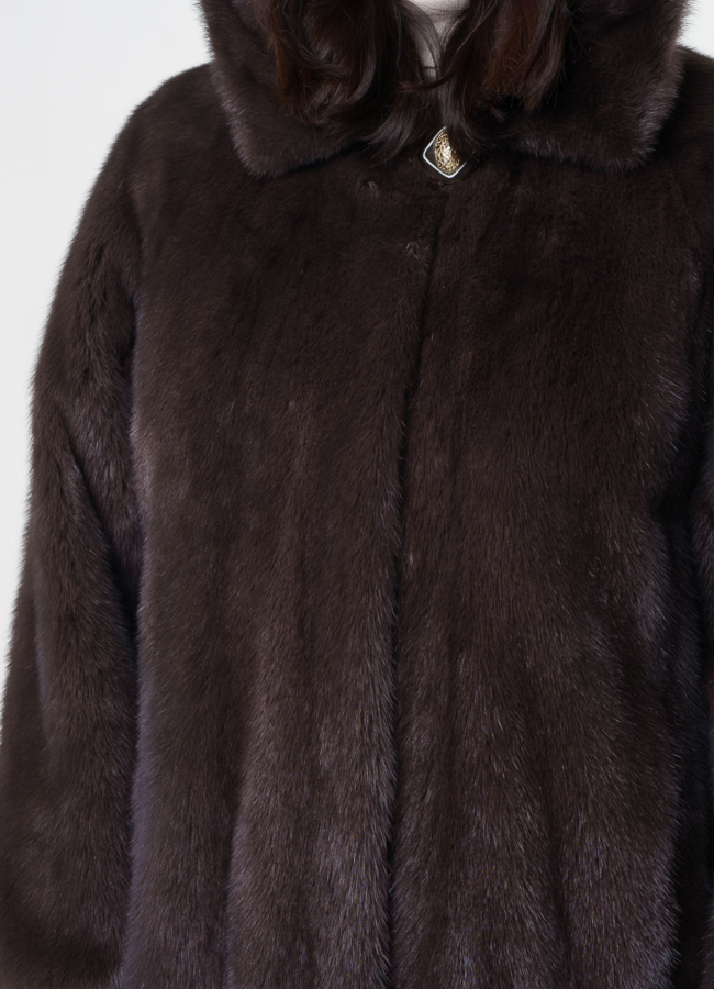 Шуба из норки с капюшоном модель № S-1007 в рассрочку
