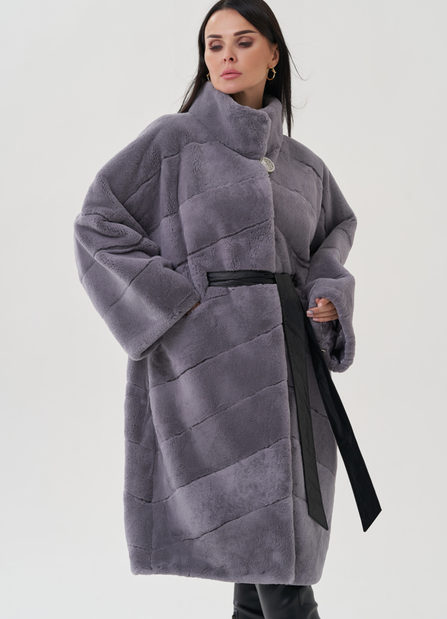 Шуба из меха кролика фиолетового цвета модель № 25044 универмаг малина