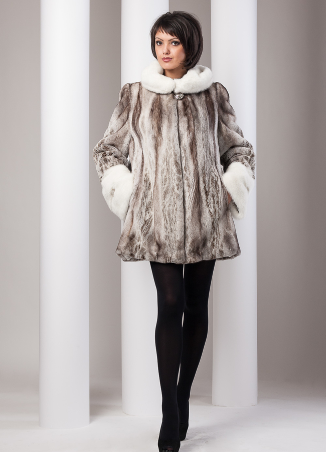 Шуба стриженая норка модель № S-49 меха малина