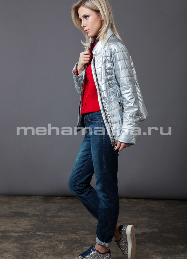 Серебряная женская куртка модель № PK-38 в кредит