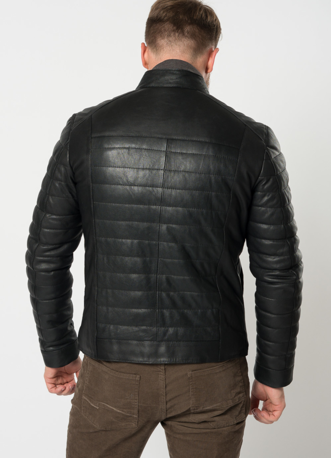 Утепленная куртка мото в черном цвете модель № 21615 в рассрочку