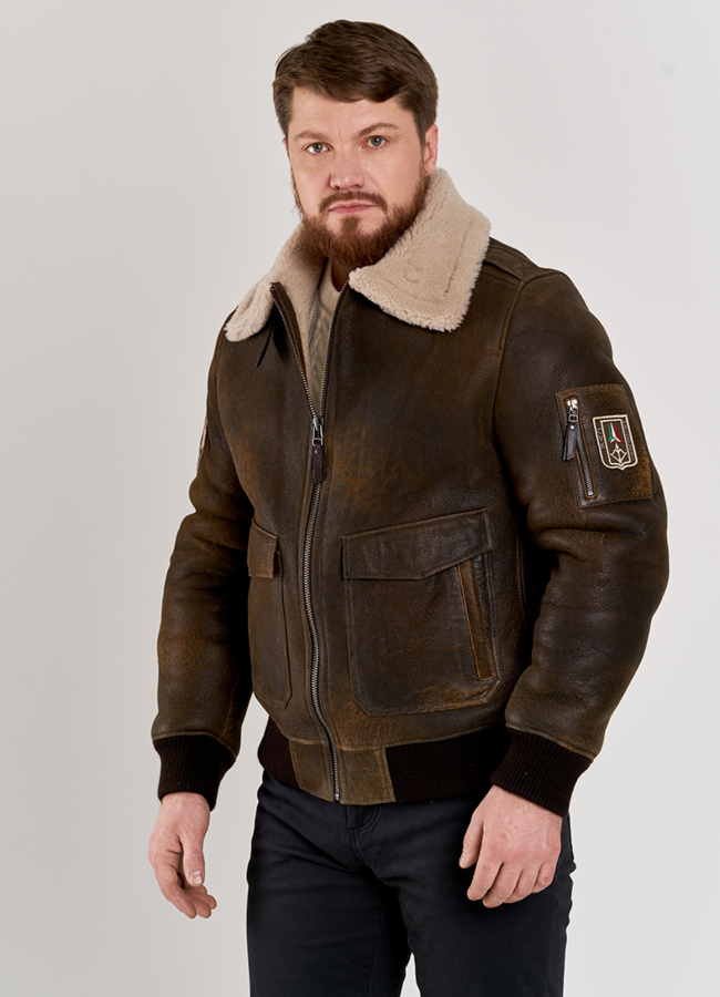 Куртка - пилот из овчины модель № DM-502 меха малина