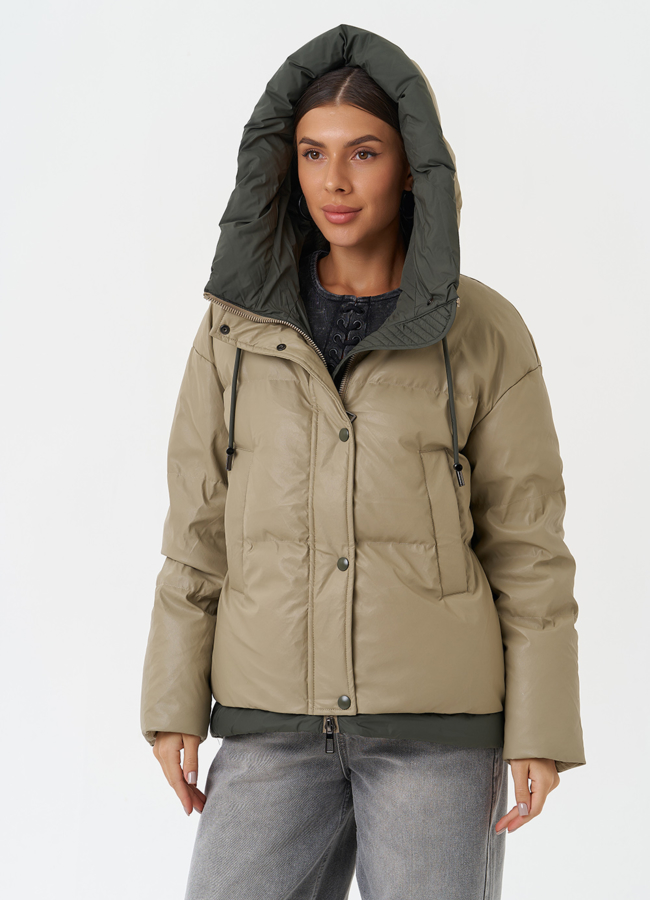 Куртка из эко кожи с капюшоном модель № 27867 универмаг малина