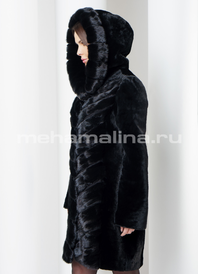 Шуба черного цвета модель № S-559/1 универмаг малина