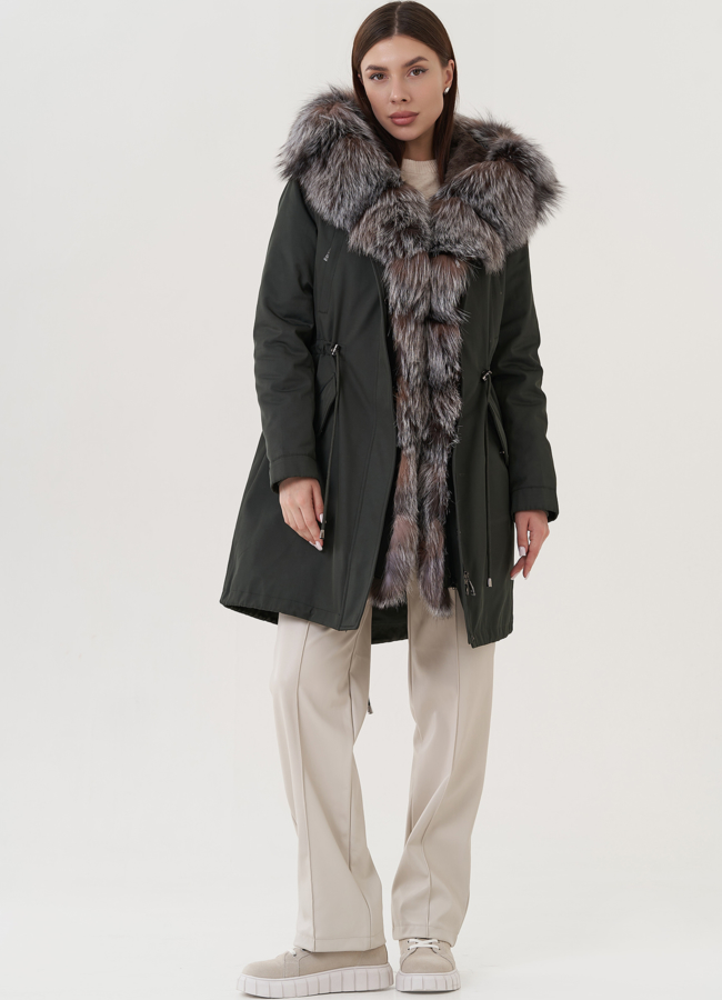 Женская парка с меховой отделкой  модель № 23774 меха малина