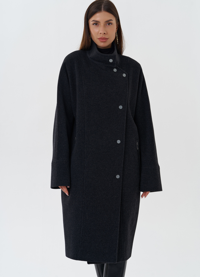 Женское пальто серого цвета модель № 27673 в рассрочку