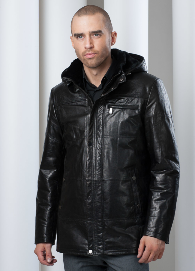 Дубленка на овчине с капюшоном модель № DM-58 меха малина